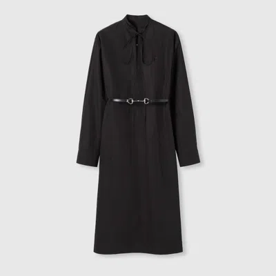 Gucci Cotton Poplin Dress With Horsebit Belt In Black