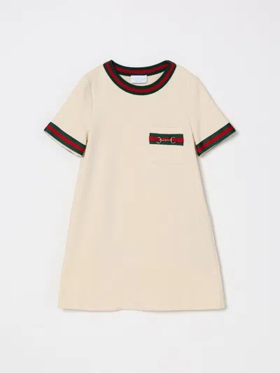 Gucci Cotton Mini Dress With Horsebit Detail Kids In Neutral | ModeSens
