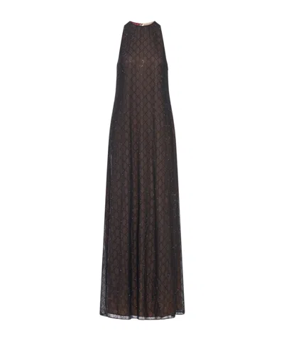 Gucci Long Silk Dress Featuring Keyhole Back In Brown