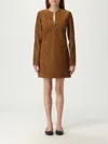 Gucci Brown Dress With Front Horsebit Details And All-over Gg Motif In Suede Woman In Brown