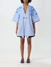 Gucci Midi Dress With Floral Embroidery And V-neckline In Blue