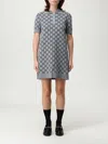 Gucci Grey And Blue Wool Mini Dress In Multi