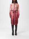 Gucci Bordeaux Gradient Dress With Removable Belt And All-over Flora Print In Silk Woman In Red