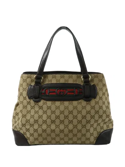 Pre-owned Gucci Dressage Gg Canvas Tote Bag In Neutral