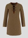 Gucci Beige Dress In Gg Fabric With Clip Detail