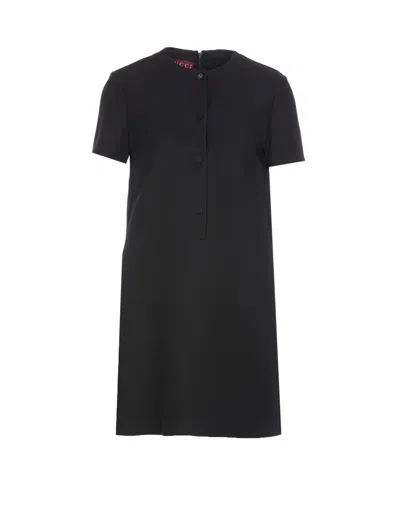 Gucci Front Buttoned Mini Dress With Back Slit In Black