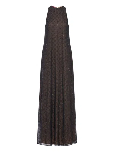 Gucci Long Silk Dress Featuring Keyhole Back In Brown