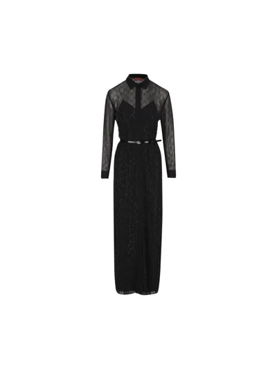 Gucci Gg Crystal Silk Maxi Dress In Black