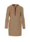Gucci Beige Dress In Gg Fabric With Clip Detail In Brown