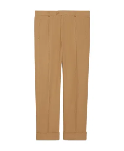 Gucci Drill Cotton Tapered Trousers In Beige
