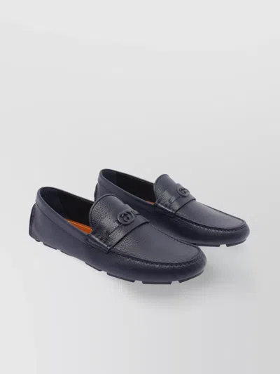Gucci Driver Loafers With Textured Leather Upper In Blue