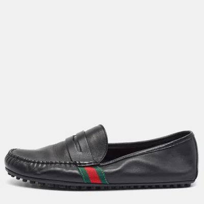 Pre-owned Gucci Driver Size 42 Black Leather Loafers