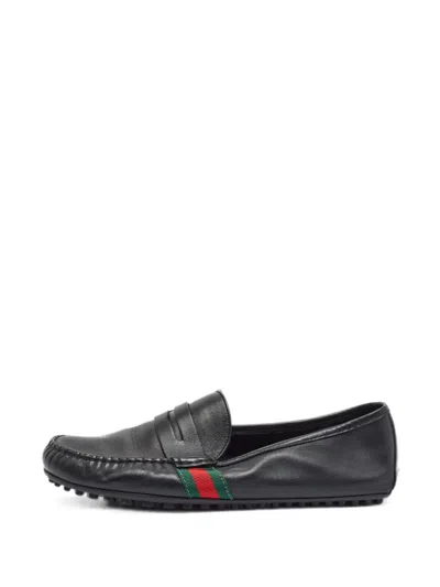 Pre-owned Gucci Driver Web-stripe Loafers In Black