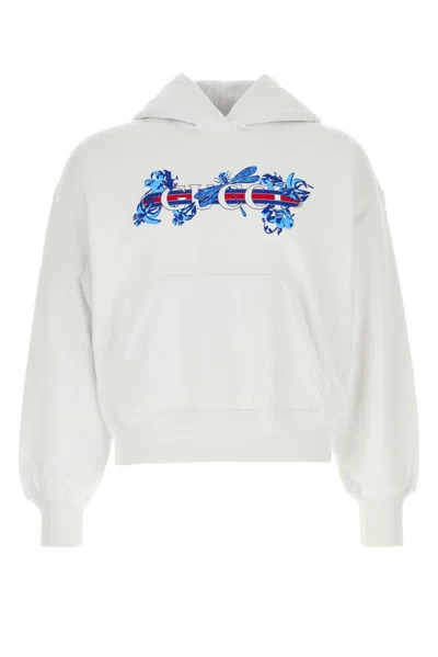Gucci Cotton Hooded Sweatshirt Kangaroo Pocket In White