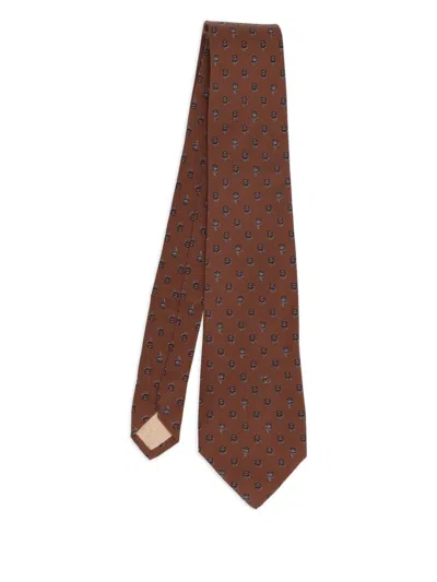 Pre-owned Gucci Drums Patterned Silk Tie In Brown