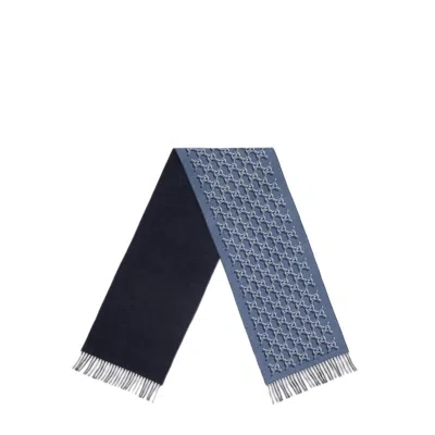 Gucci Dual-tone Wool Scarf With Textured Pattern In Blue