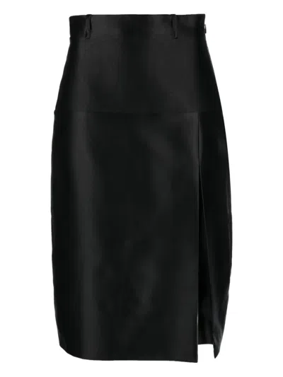 Pre-owned Gucci Duchesse Silk Side-slit Midi Skirt In Black