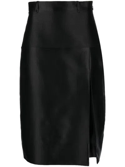 Gucci Duchesse Silk Side-slit Skirt In Black
