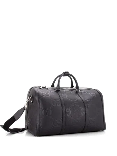 Pre-owned Gucci Duffle Bag Jumbo Gg Embossed Leather Large Travel Bag In Black