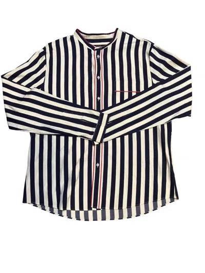 Pre-owned Gucci Duke Striped Mandarin Collar Shirt In Blue