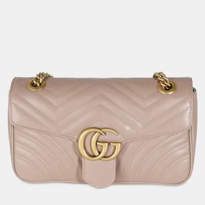Pre-owned Gucci Dusty Pink Calfskin Leather Small Gg Marmont Chain Shoulder Bag