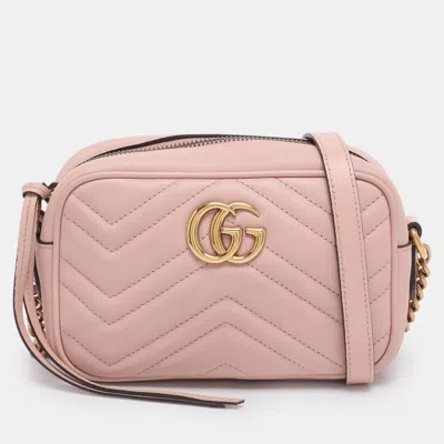 Pre-owned Gucci Dusty Pink Leather Gg Marmont Mini Shoulder Bag