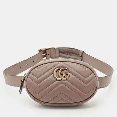 Pre-owned Gucci Dusty Pink Matelassé Leather Gg Marmont Belt Bag