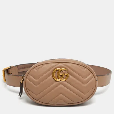 Pre-owned Gucci Dusty Pink Matelassé Leather Gg Marmont Belt Bag