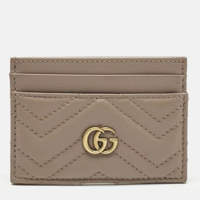 Pre-owned Gucci Dusty Pink Matelassé Leather Gg Marmont Card Holder