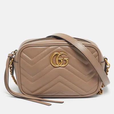 Pre-owned Gucci Dusty Pink Matelassé Leather Gg Marmont Mini Camera Bag