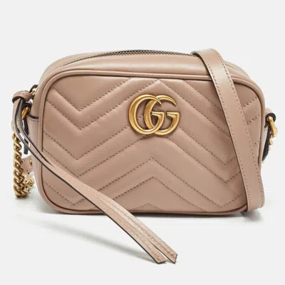 Pre-owned Gucci Dusty Pink Matelassé Leather Mini Gg Marmont Chain Shoulder Bag
