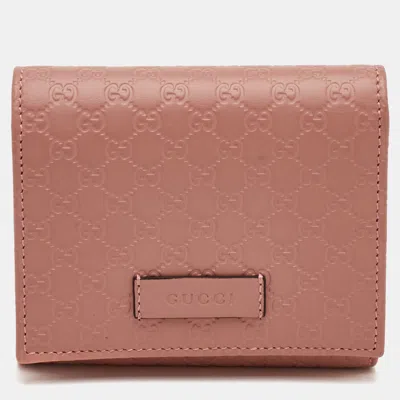 Pre-owned Gucci Dusty Pink Microssima Leather Trifold Wallet