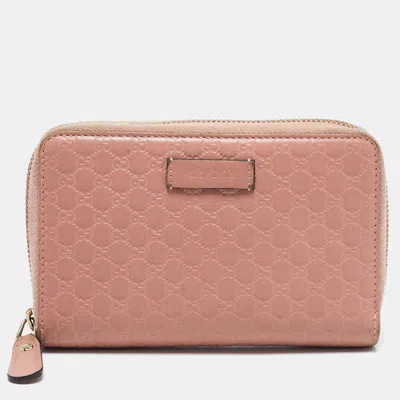 Pre-owned Gucci Dusty Pink Microssima Leather Zip Around Wallet