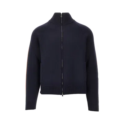 Gucci Men Wool Jacket With Zip And Side Web Band In Blue