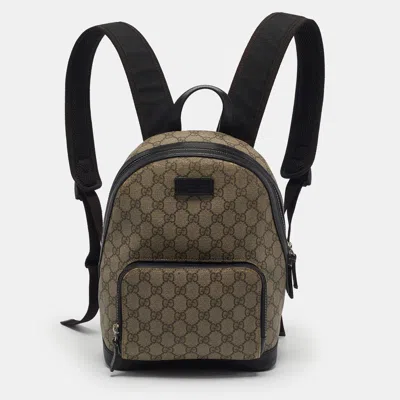 Pre-owned Gucci Eden Black/beige Gg Supreme Canvas And Leather Small Backpack