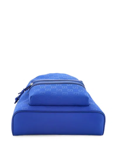 Pre-owned Gucci Edge Gg Embossed Leather Medium Backpack In Blue