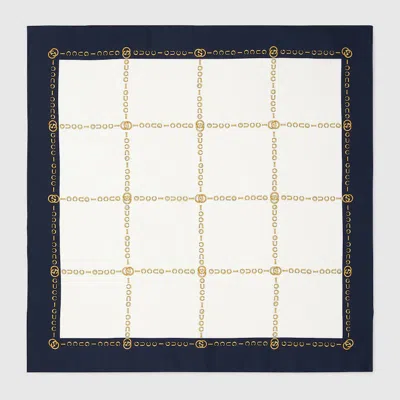 Gucci Interlocking G Chain Silk Pocket Square In White