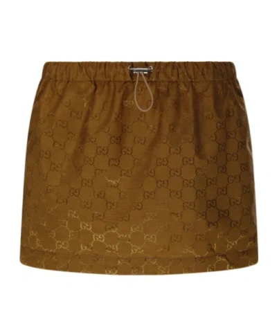 Gucci Elastic Waist Midi Skirt In Brown
