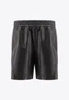 Gucci Black Bermuda Shorts With Elasticated Waist And Logo Lettering In Leather Man In Black