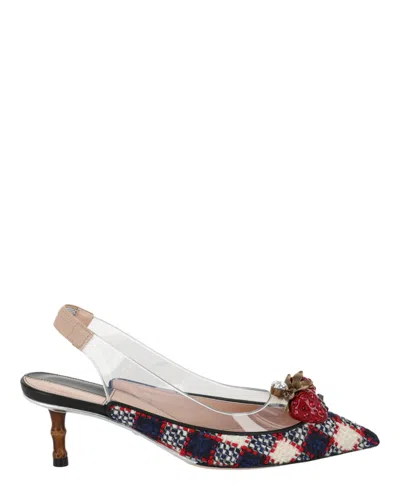Pre-owned Gucci Eleanor Strawberry Tweed Heels (women's) Sneakers In Blue Red