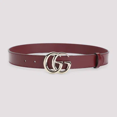Gucci Elegant 3 Cm Gg Gold Leather Belt For Women In Burgundy