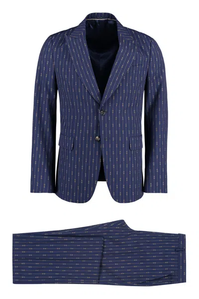 Gucci Elegant Blue And Beige Wool Suit For Men