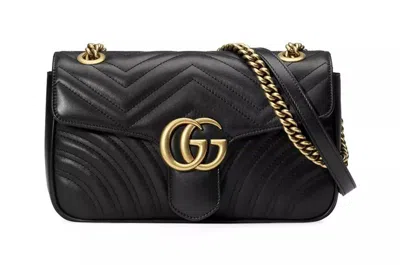 Gucci Elegant Chevron Quilted Leather Shoulder Bag In Black