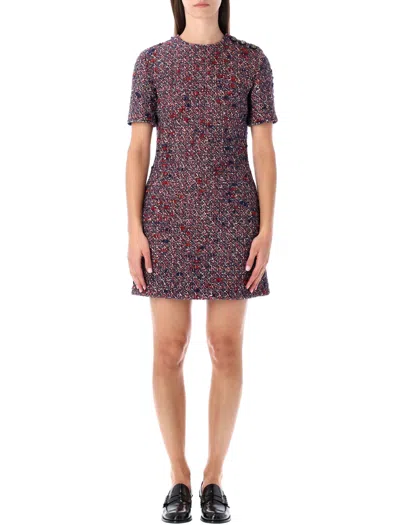 Gucci Elegant Mini Dress With Decorative Buttons - Size 40 In Blue Red Multi
