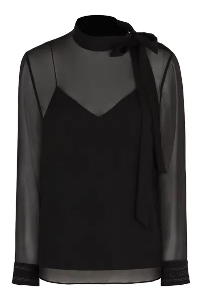 Gucci Elegant Silk Pussy-bow Blouse For Women In Black