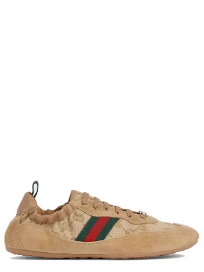 Gucci Elegant Trimmed Sneakers With Iconic Web Detail In Brown