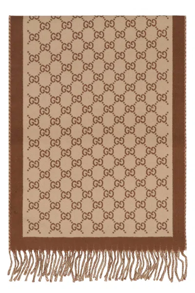 Gucci Elegant Wool Scarf 34x194 Cm In Black