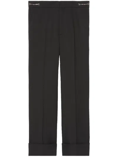 Gucci Horsebit-detail Wool Trousers In Black  