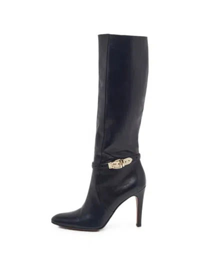Pre-owned Gucci Elizabeth Buckled Knee-length Heeled Boots In Blue