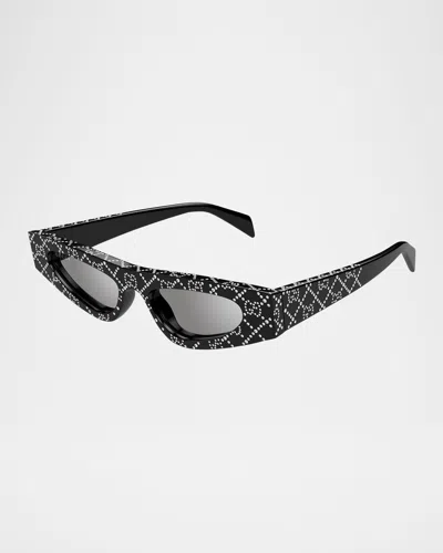 Gucci Embellished Acetate Cat-eye Sunglasses In Shiny Black With Crystal Strass